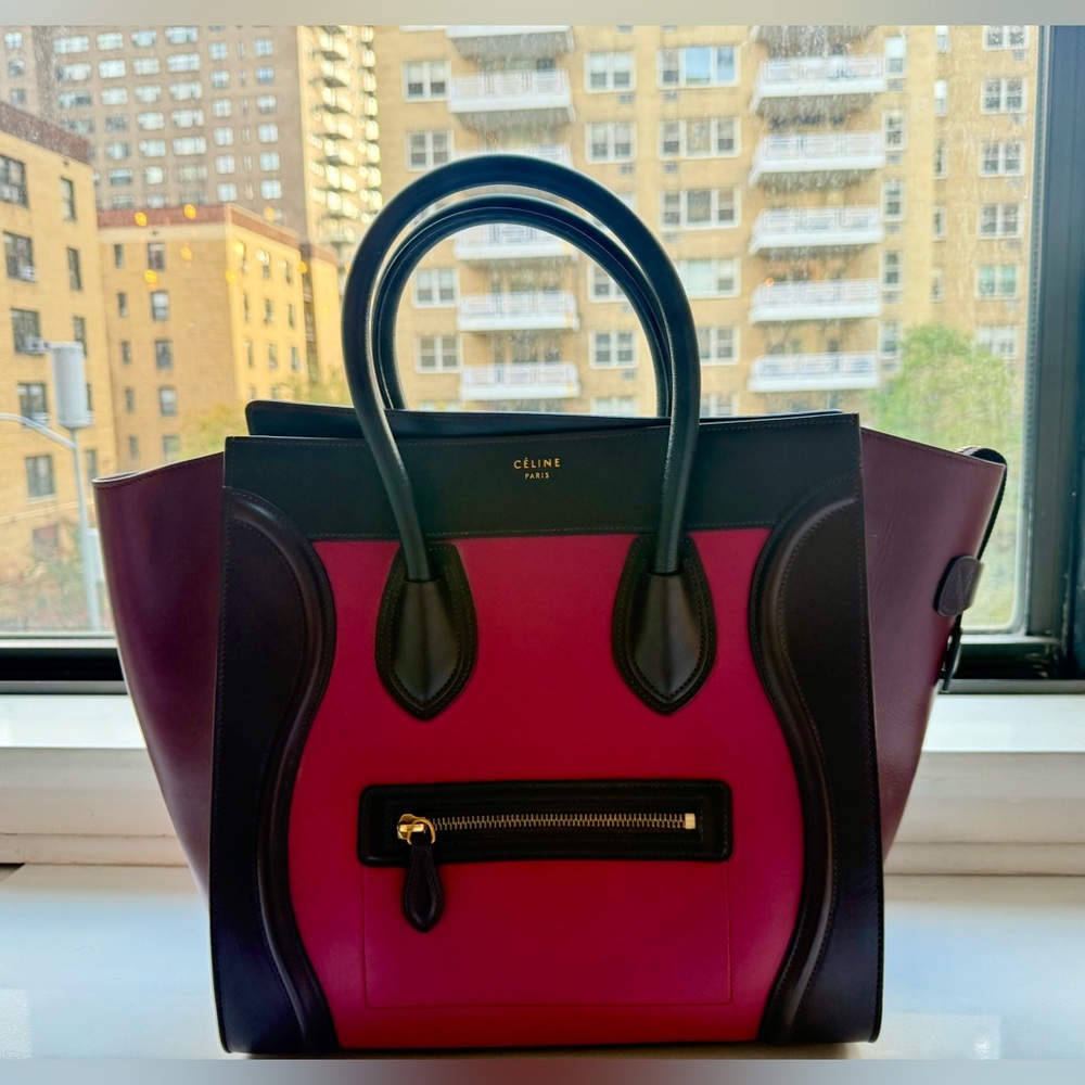 CÉLINE Luggage Mini Leather Tote Bag - Tricolor Leather Pink Purple Brown